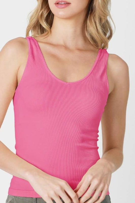 Ribbed Reversible Tank Pink