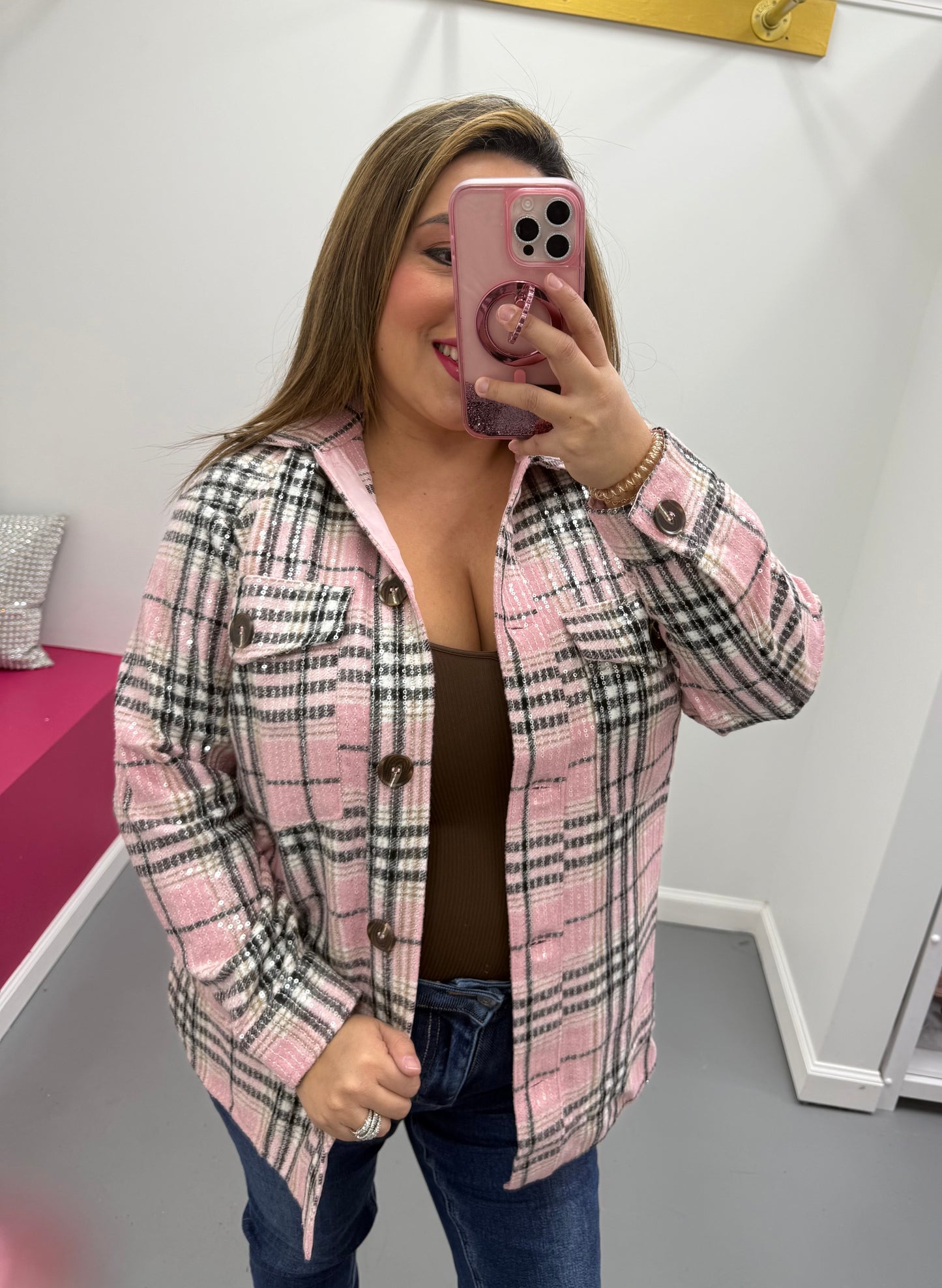 Sequin Plaid Schacket