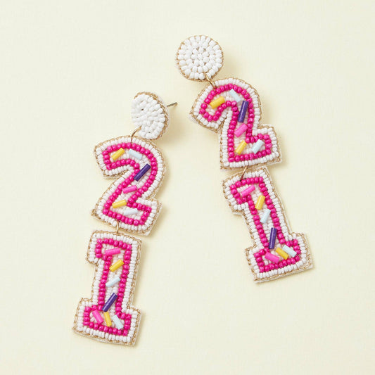 Happy 21 Beaded Earrings