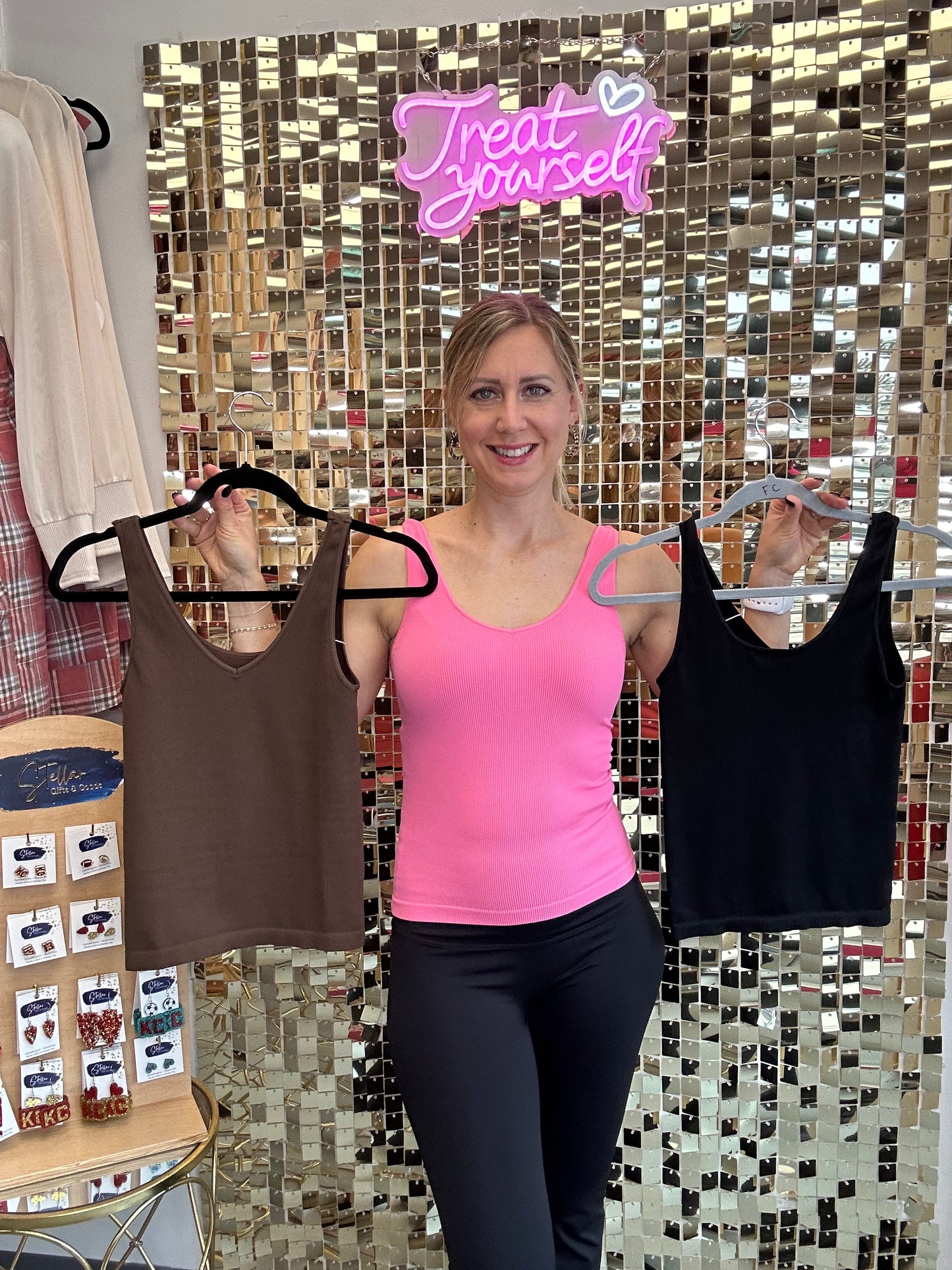 Ribbed Reversible Tank Pink