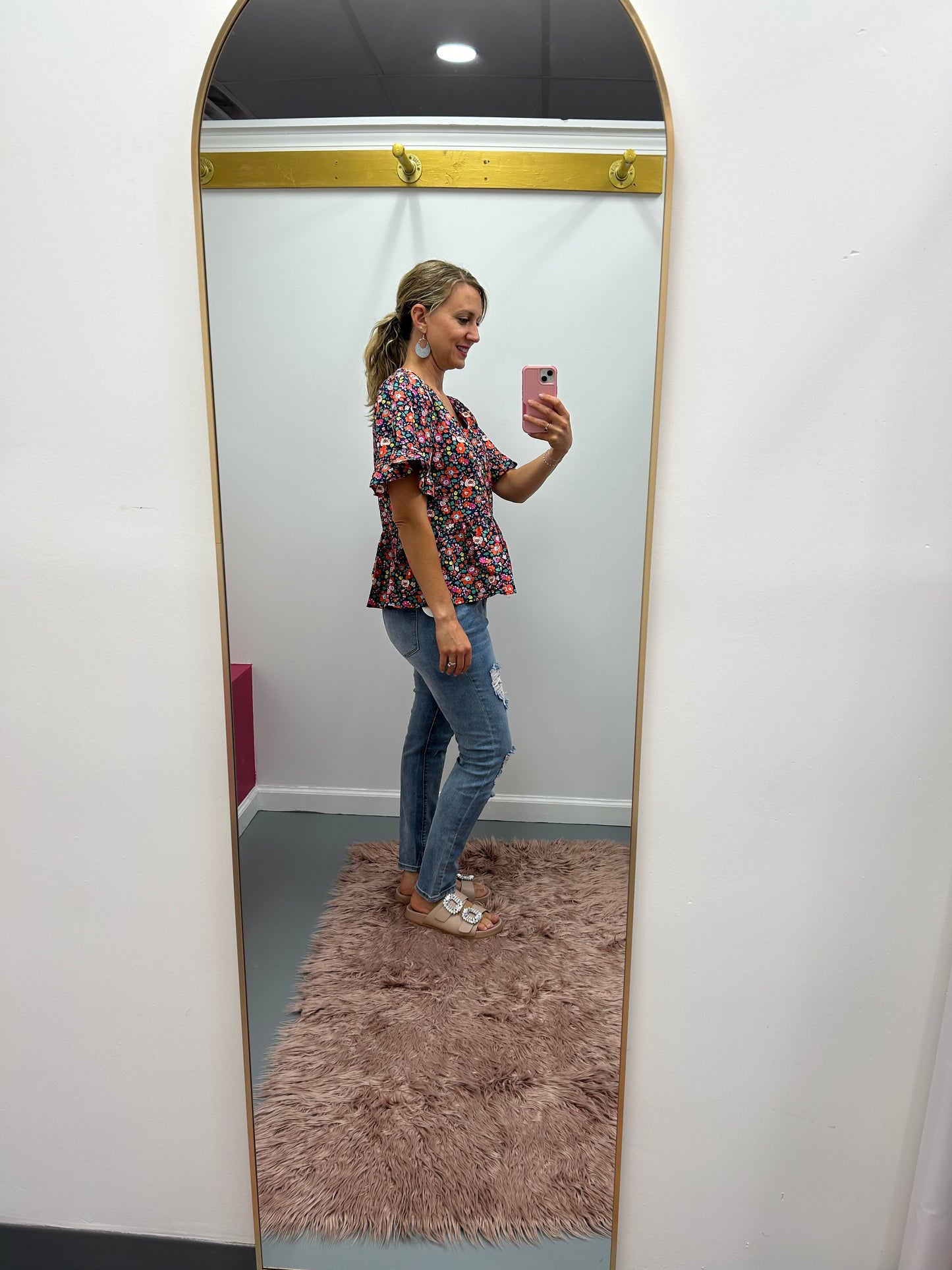 Navy Floral Peplum Top