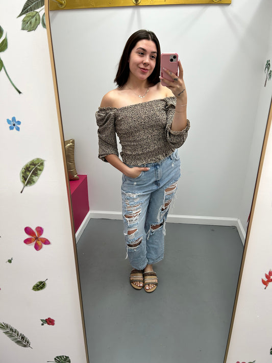 Smocked Animal Print Top