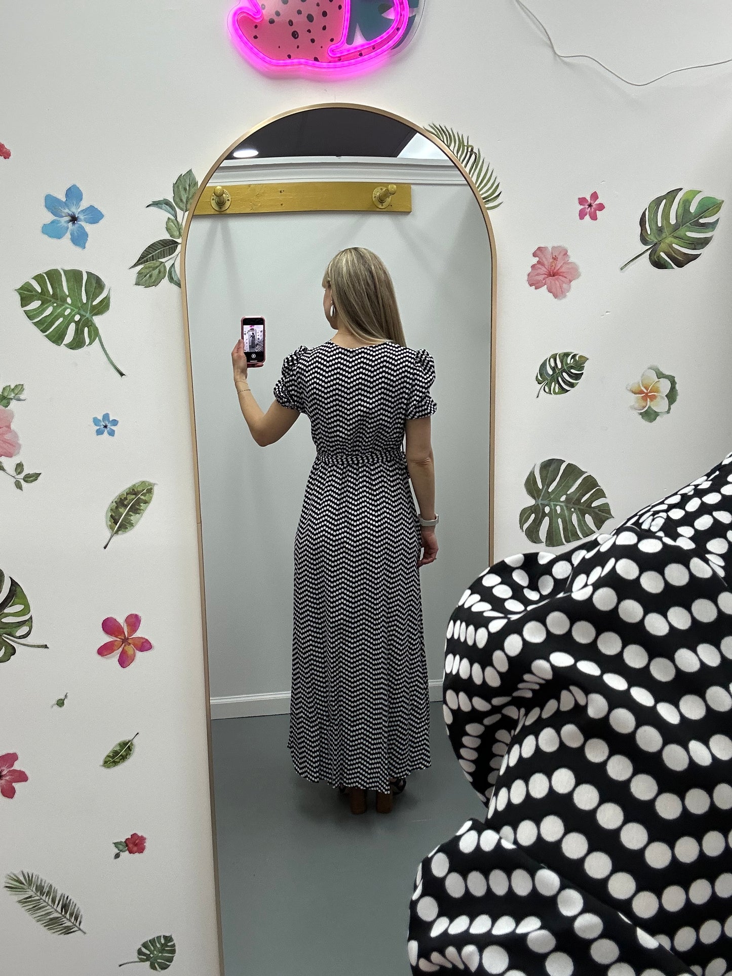 Dot Print Open Front Dress