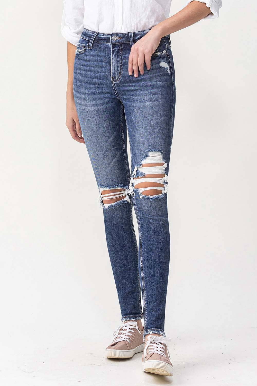 Hi Rise Distressed Skinny Jeans