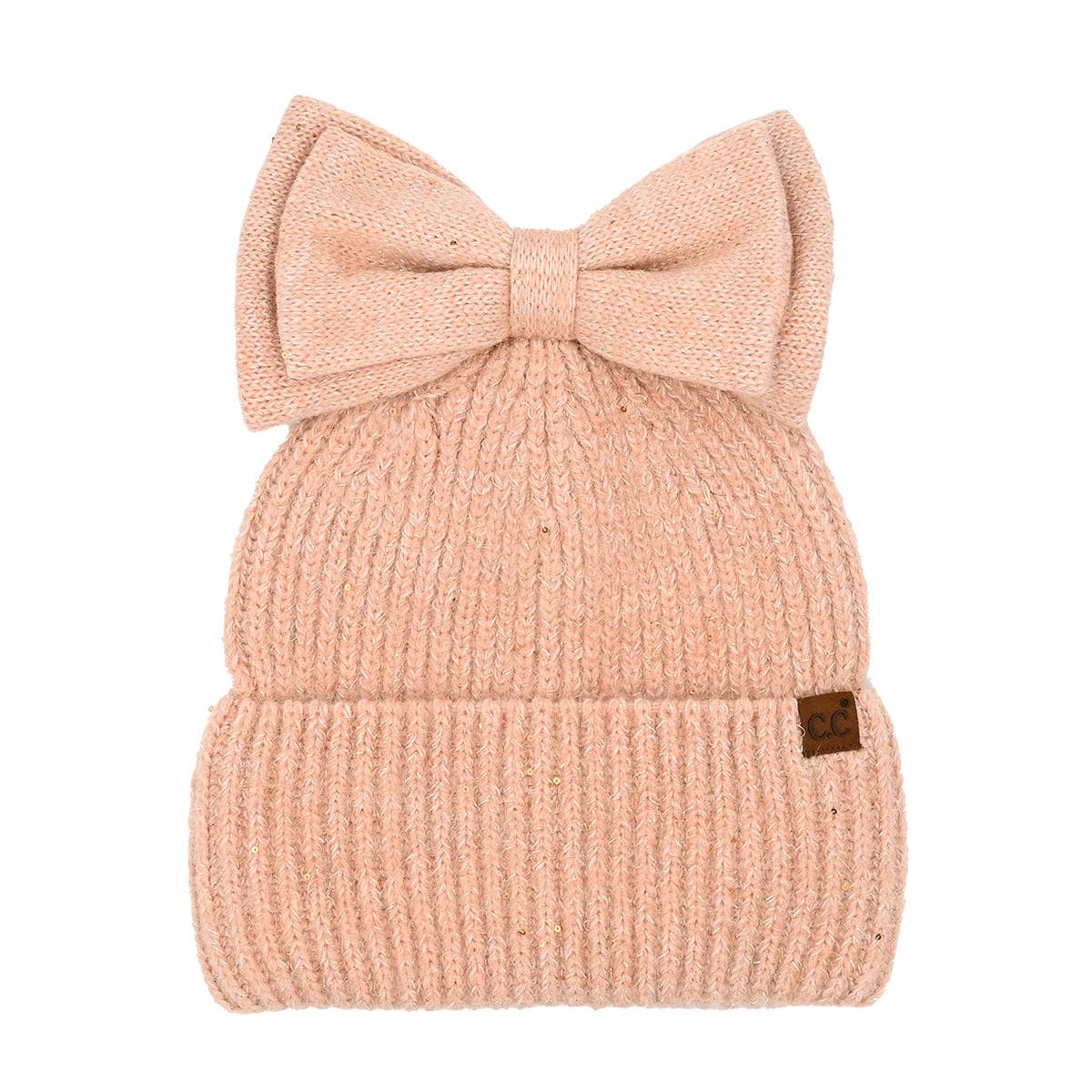 Sequin Bow Messy Bun Beanie