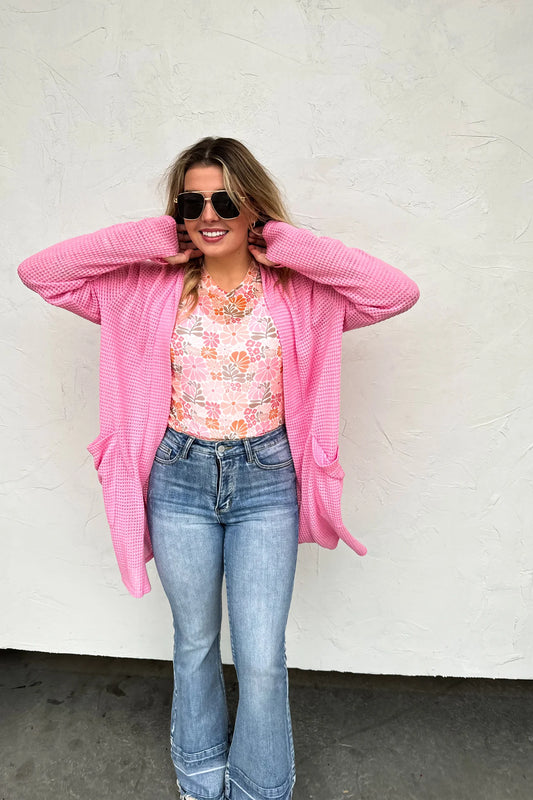Waffle Cardigan Lt Pink