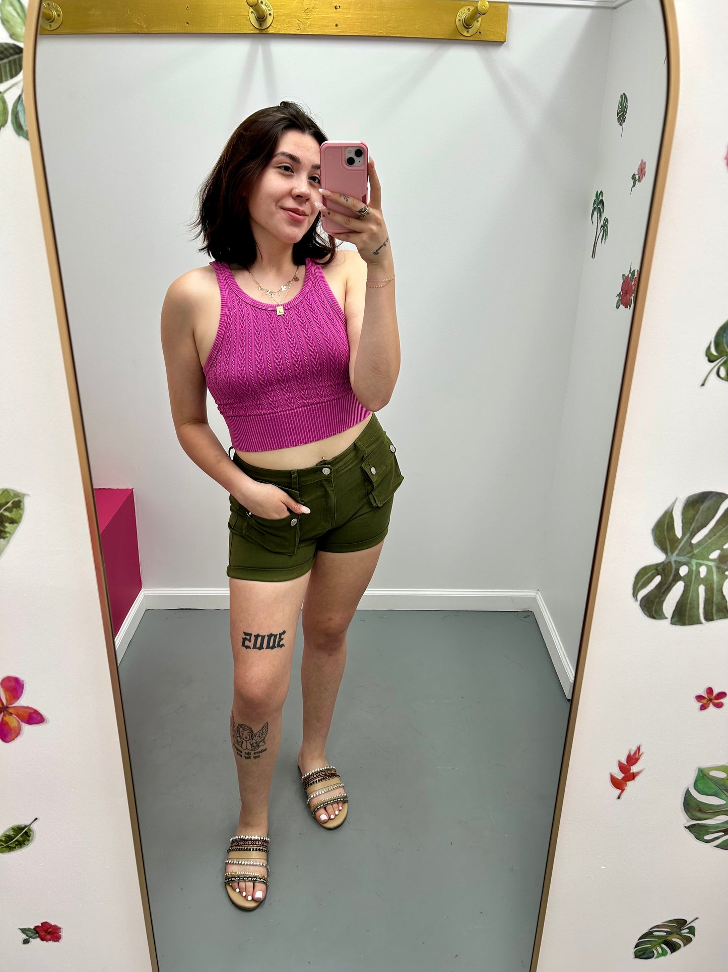 Denim Cargo Shorts Olive