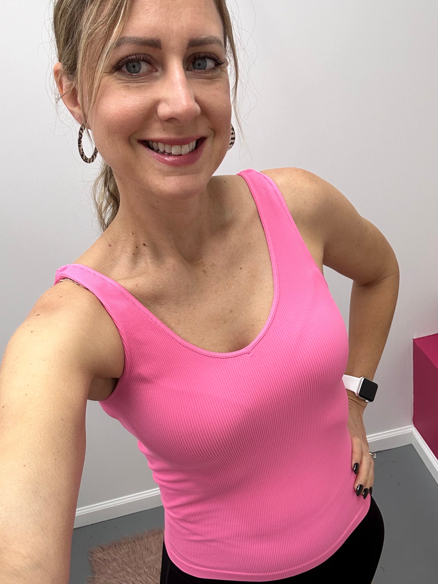 Ribbed Reversible Tank Pink