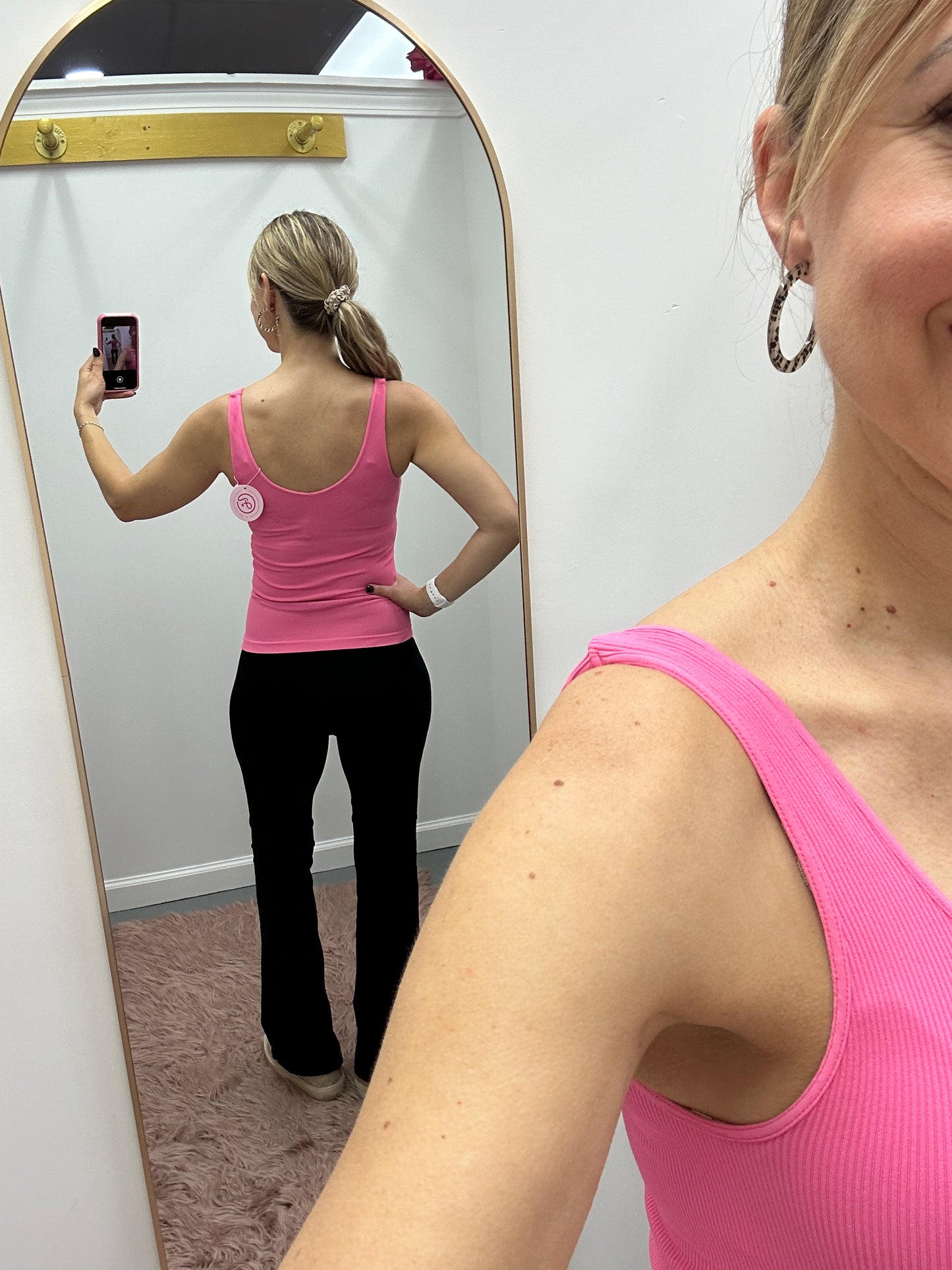 Ribbed Reversible Tank Pink