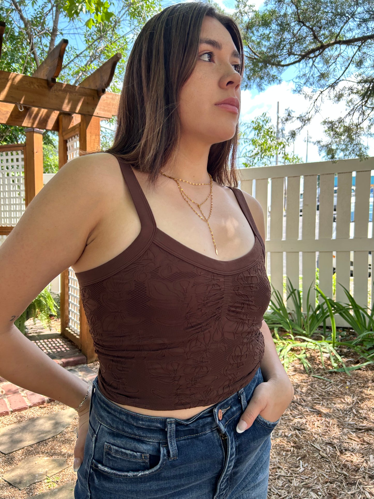 Double Layer Lace Tank Coffee