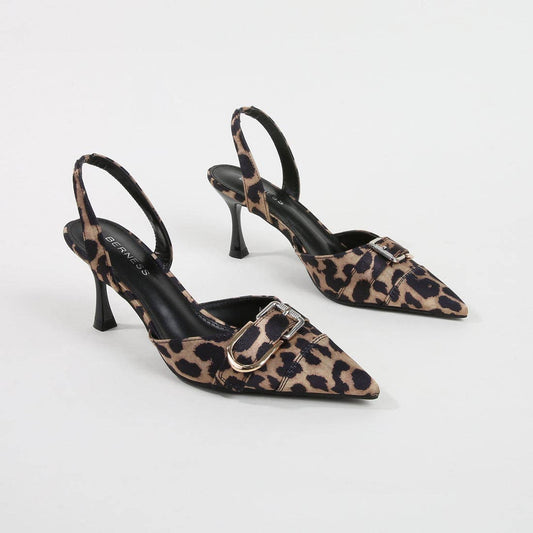 Leopard Slingback Kitten Heel with Buckle