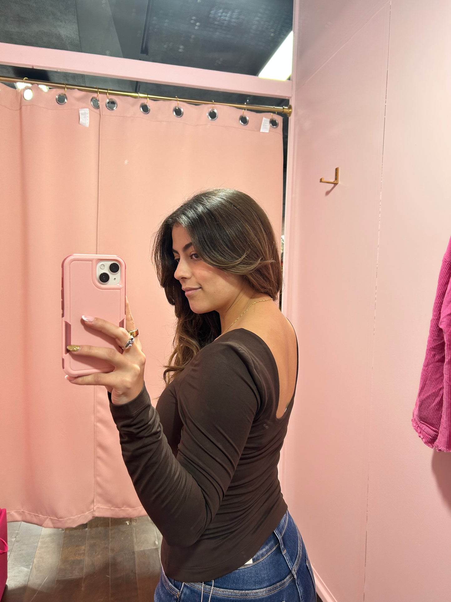 Square Neck Long Sleeve Top Espresso