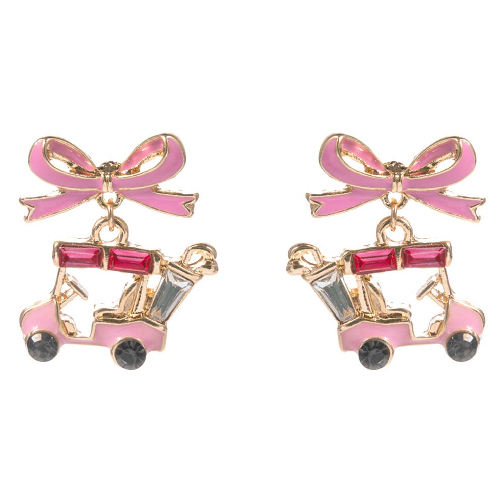 Pink Bow Golf Cart Earrings