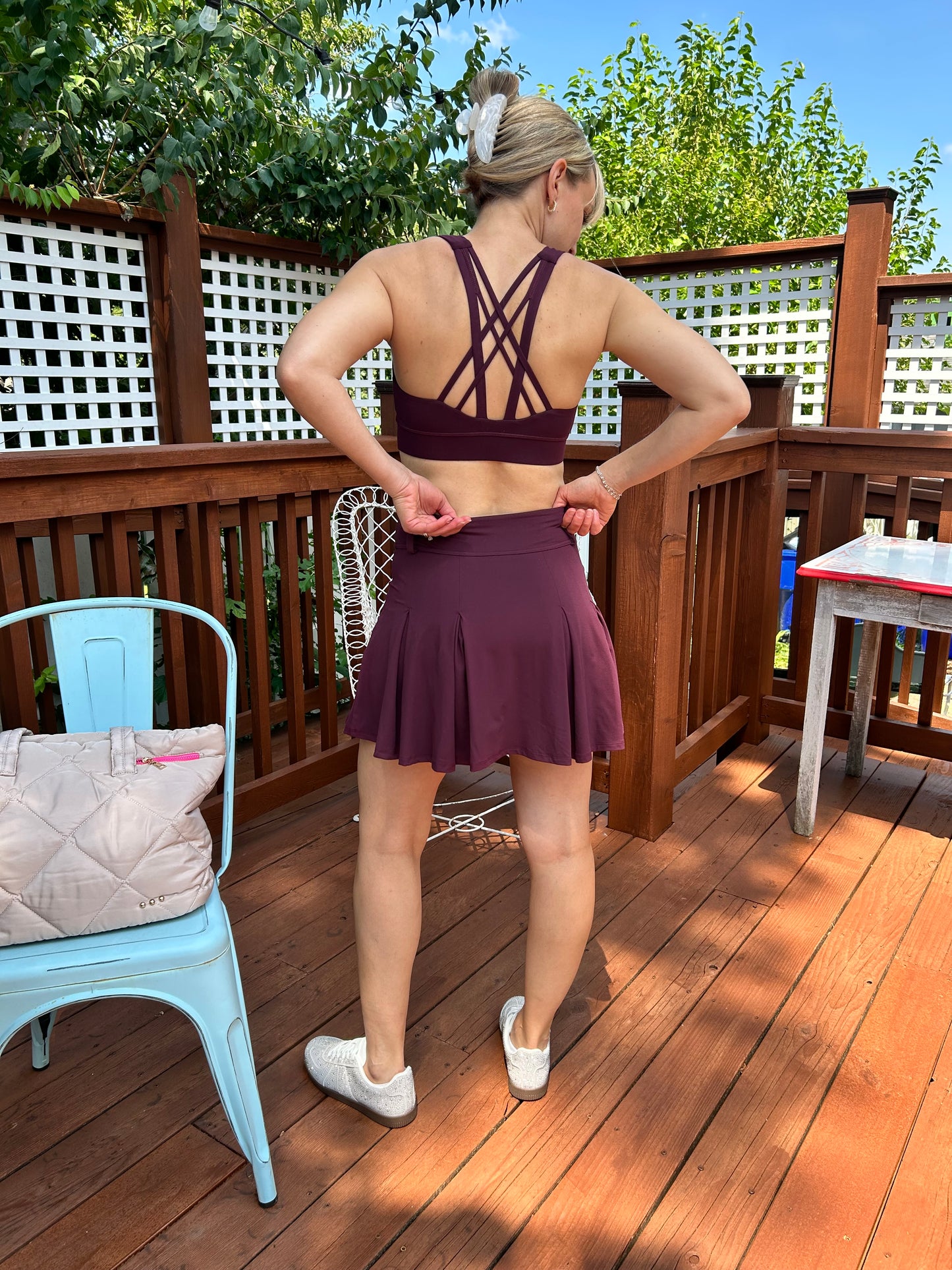 Pleat Belt Loop Skort Wine