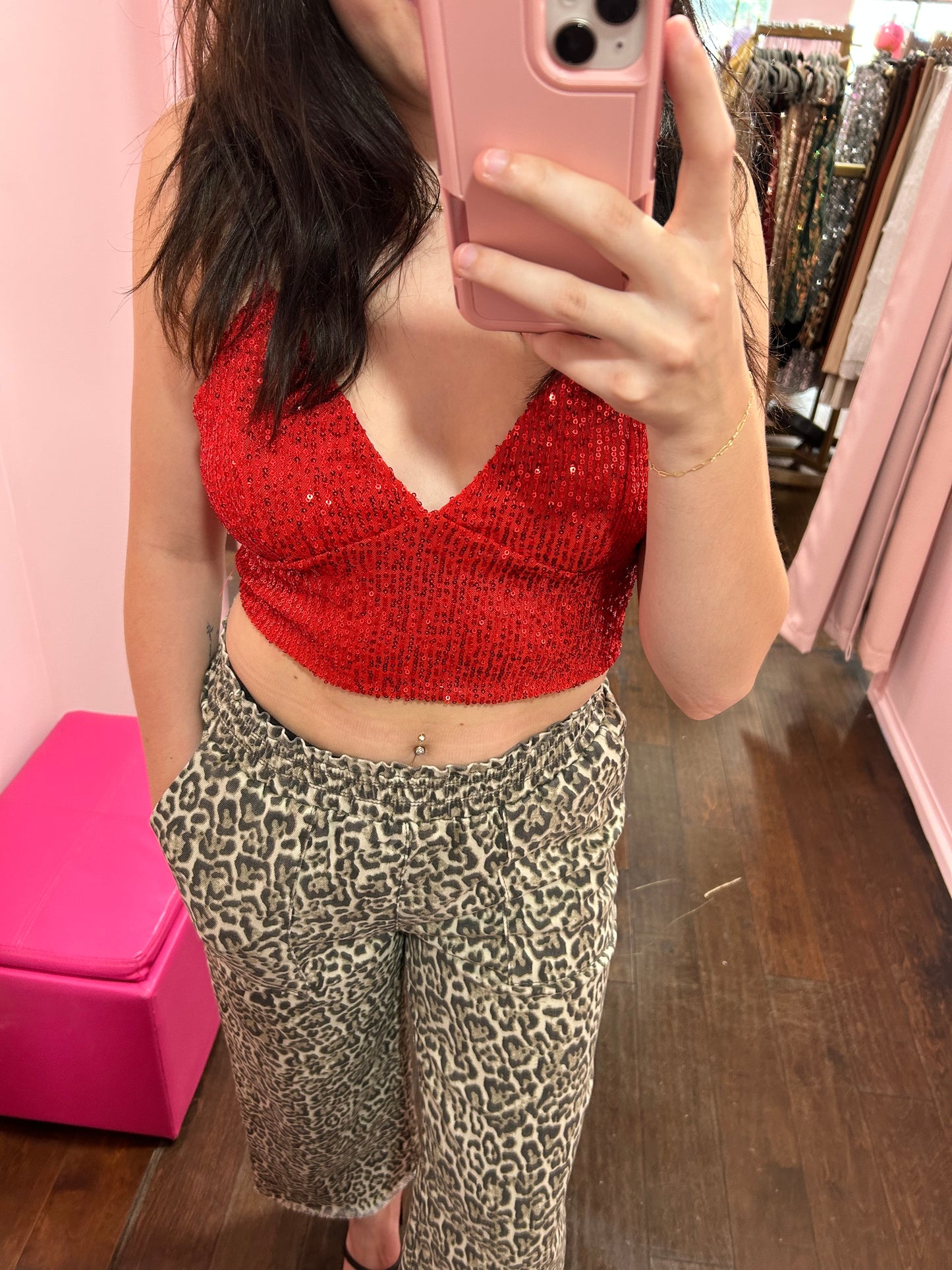 Sequin Top Cherry Pop