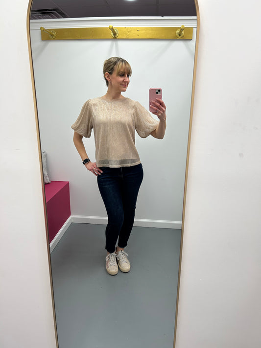 Metallic Plisse Blouse Champagne