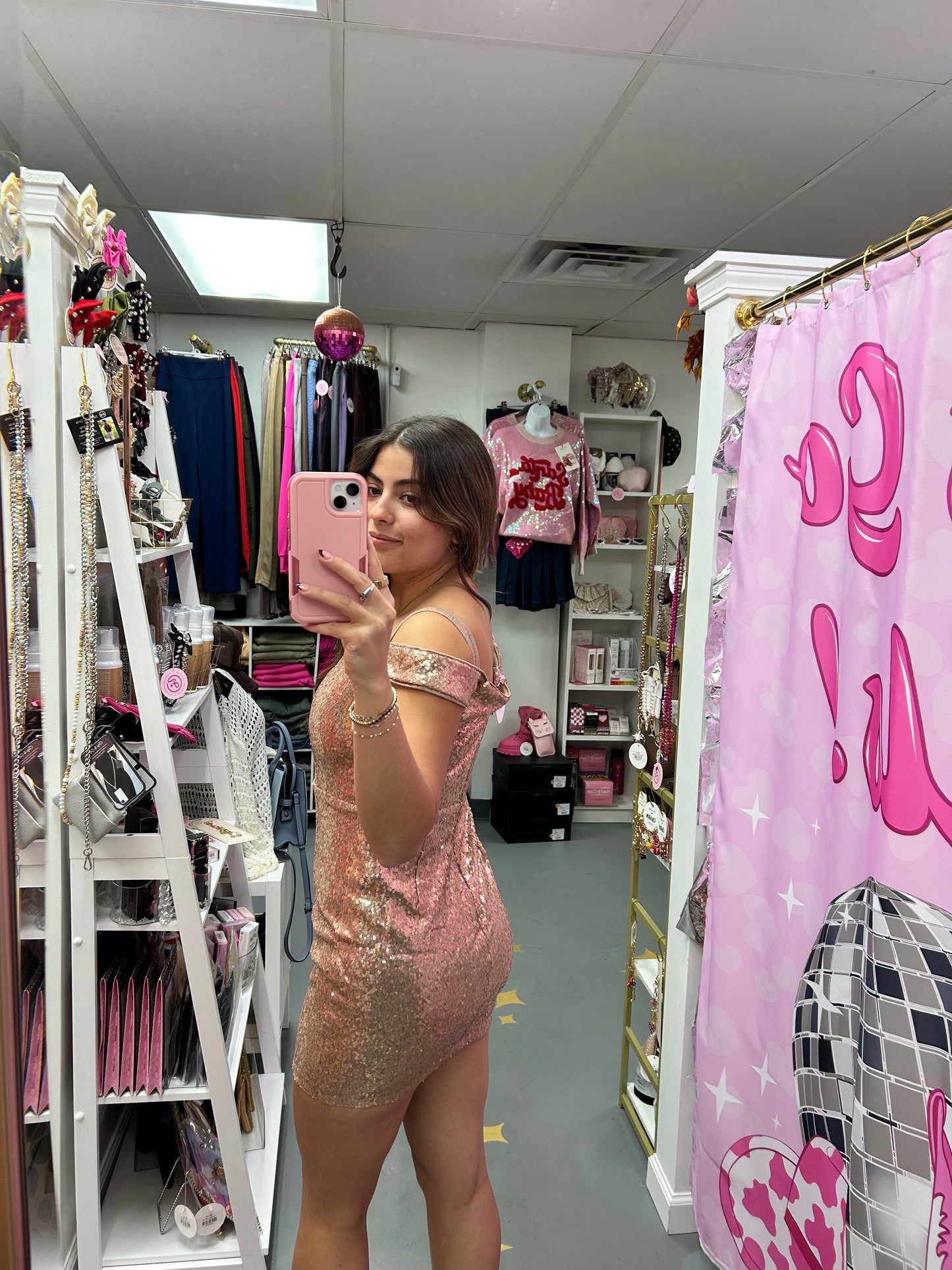 Off Shoulder Sequin Mini Dress Gold