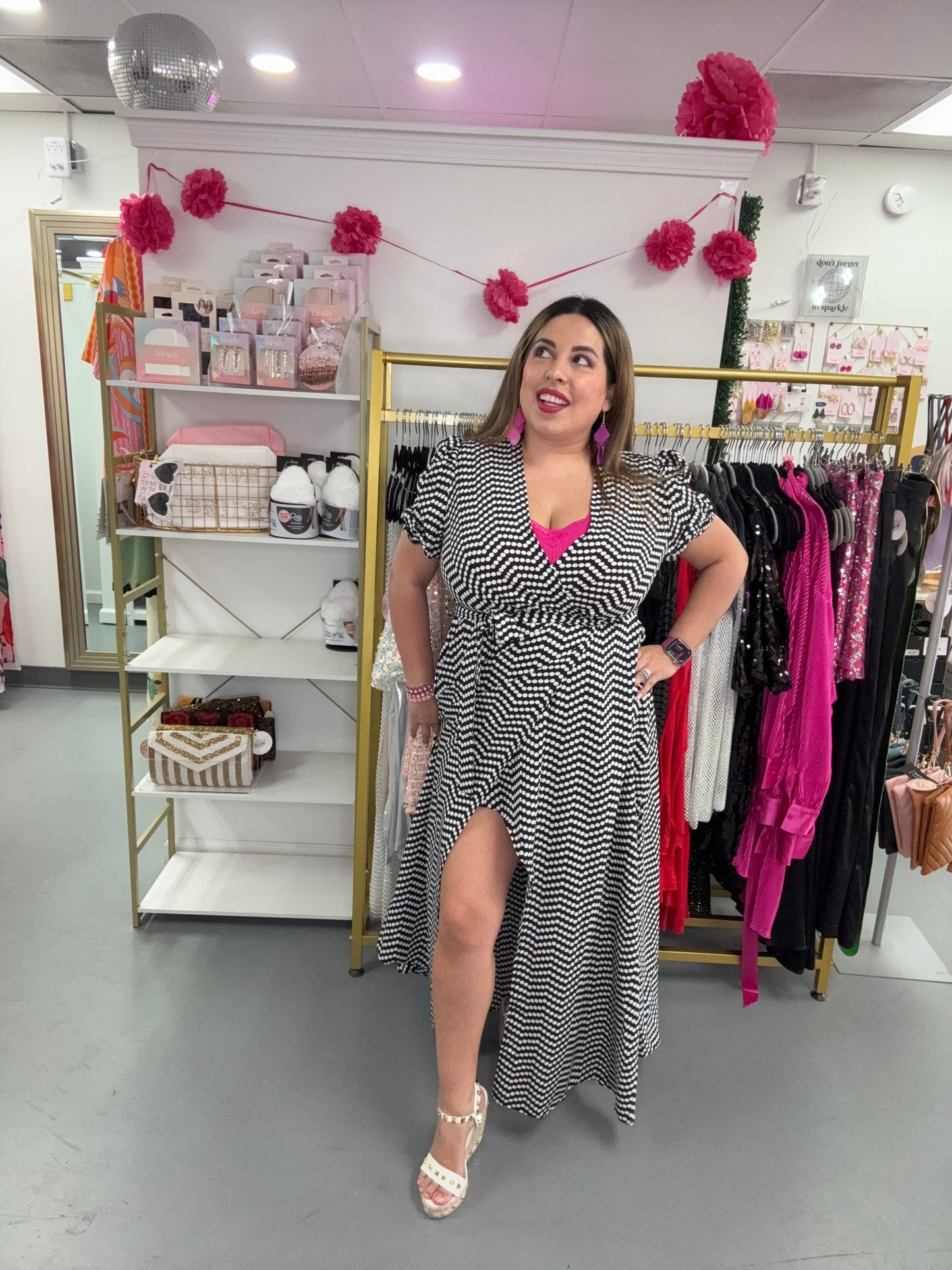 Dot Print Open Front Dress