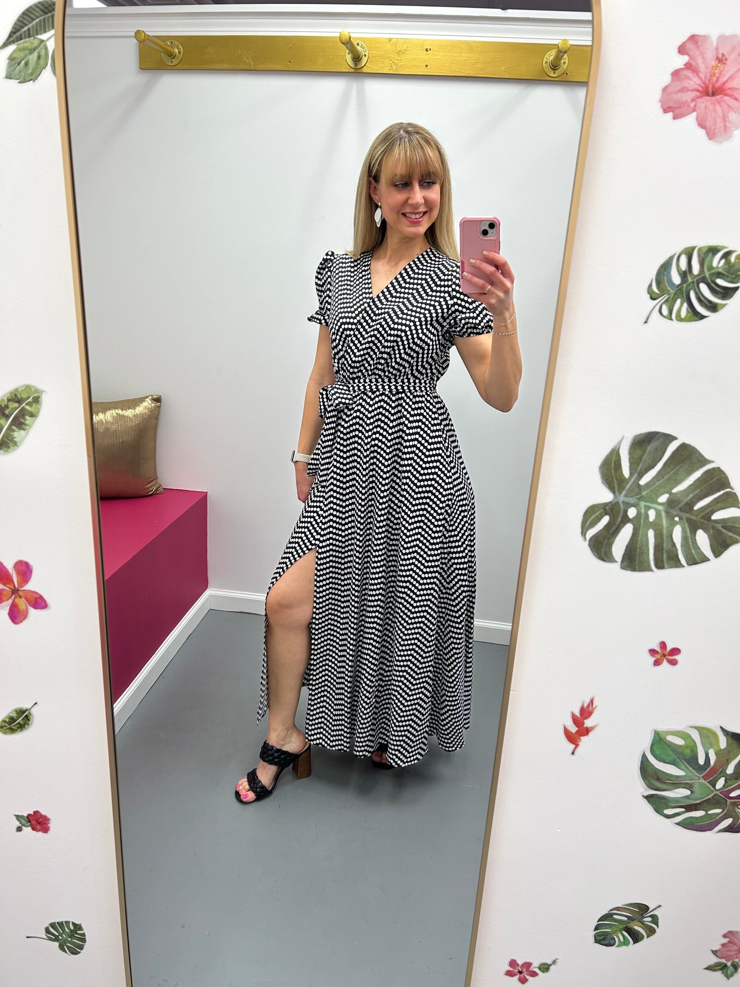 Dot Print Open Front Dress