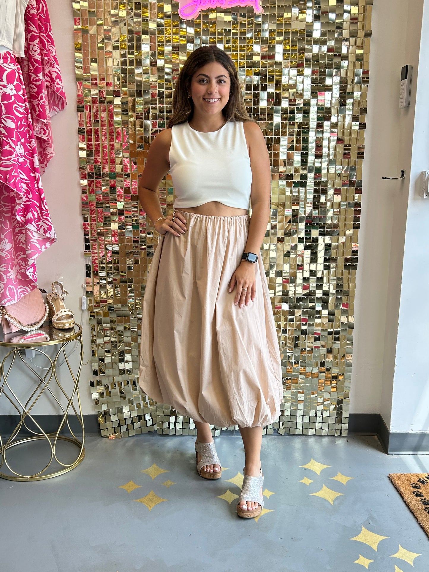 Maxi Bubble Skirt/ Taupe