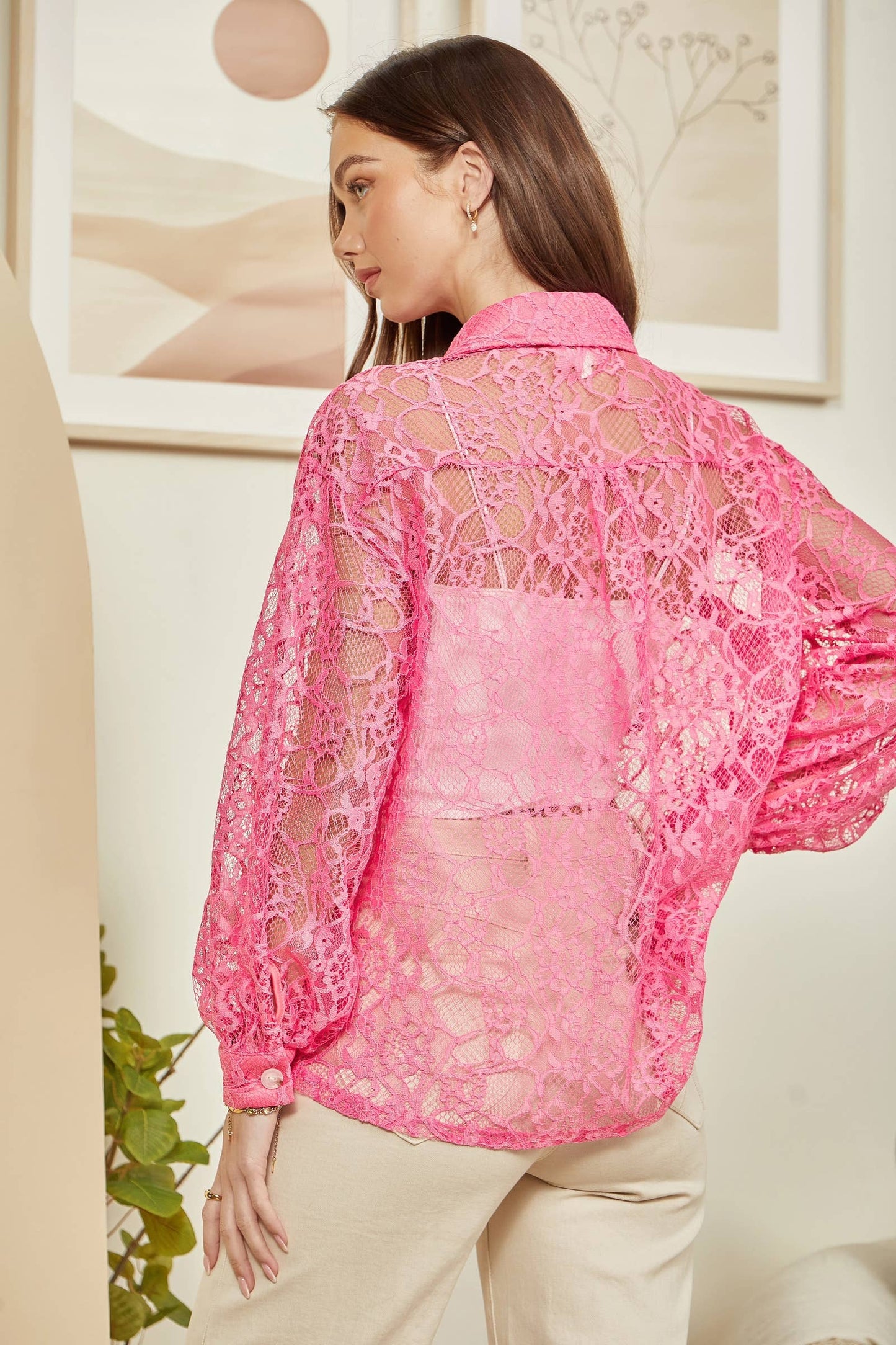 Lace Shacket Blouse Pink