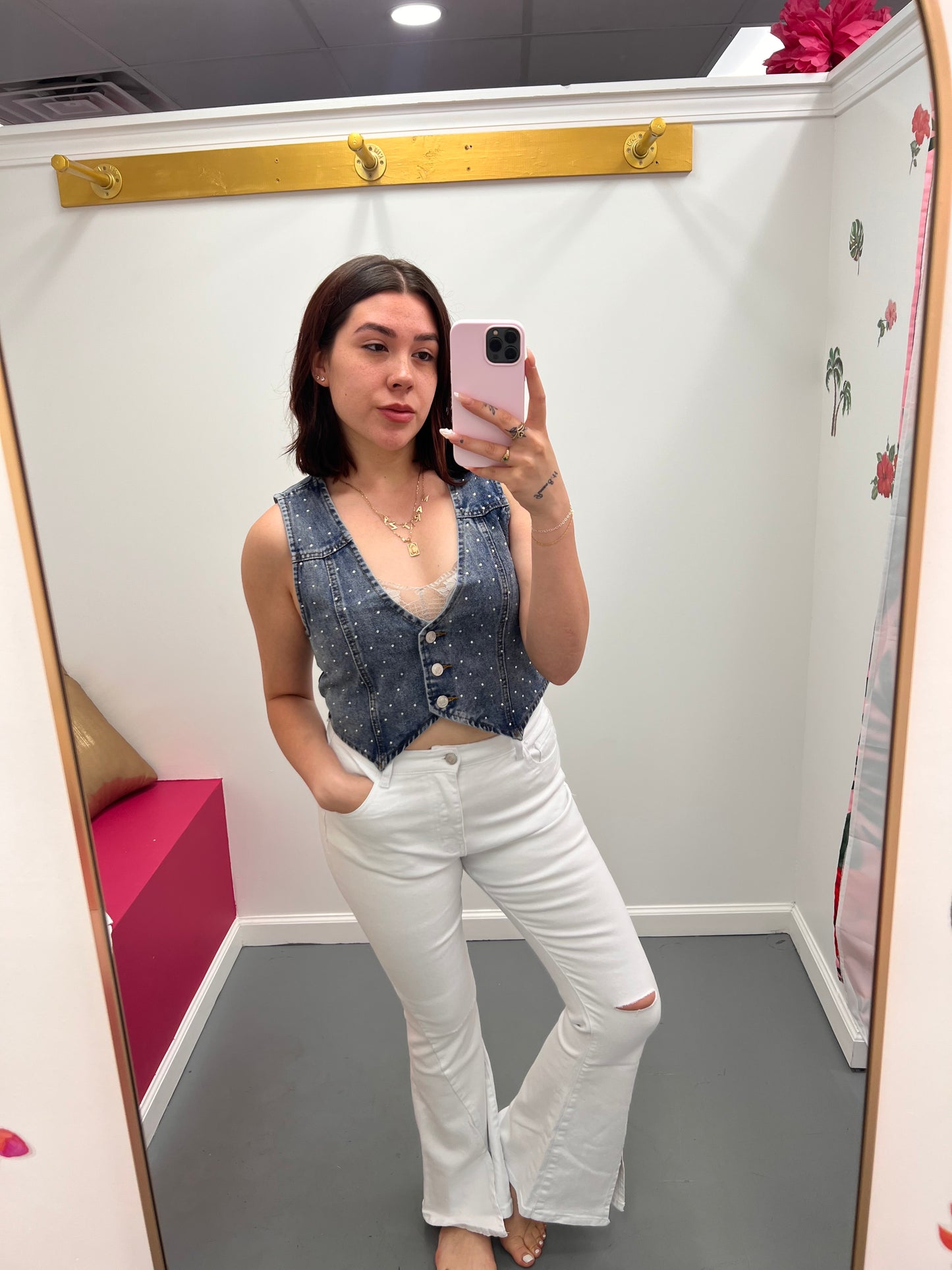 Split Hem Bell Jeans White