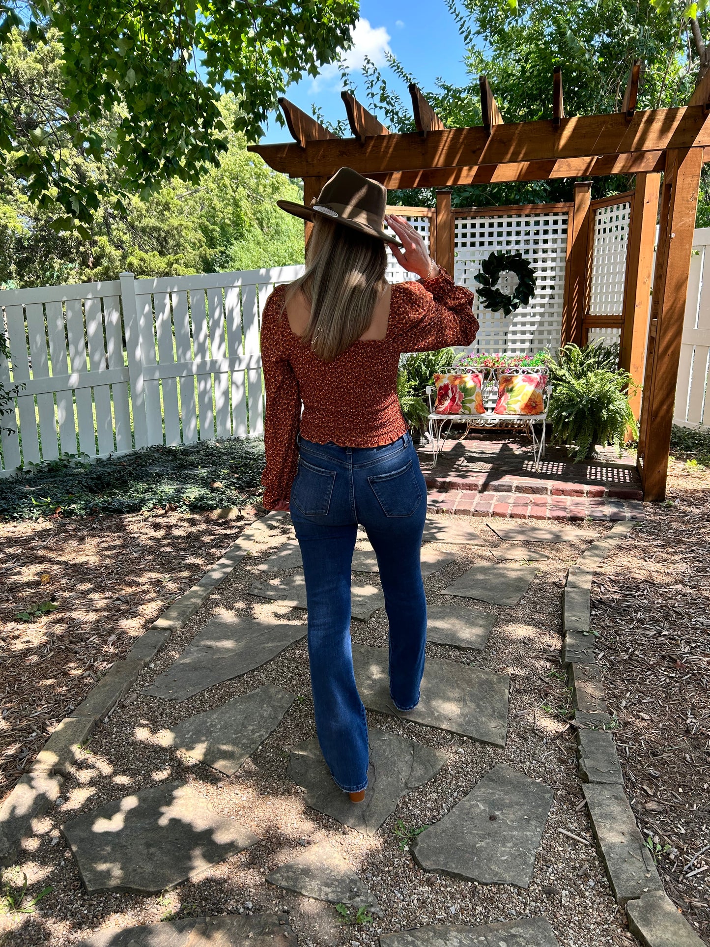 Smocked Rust Floral Top
