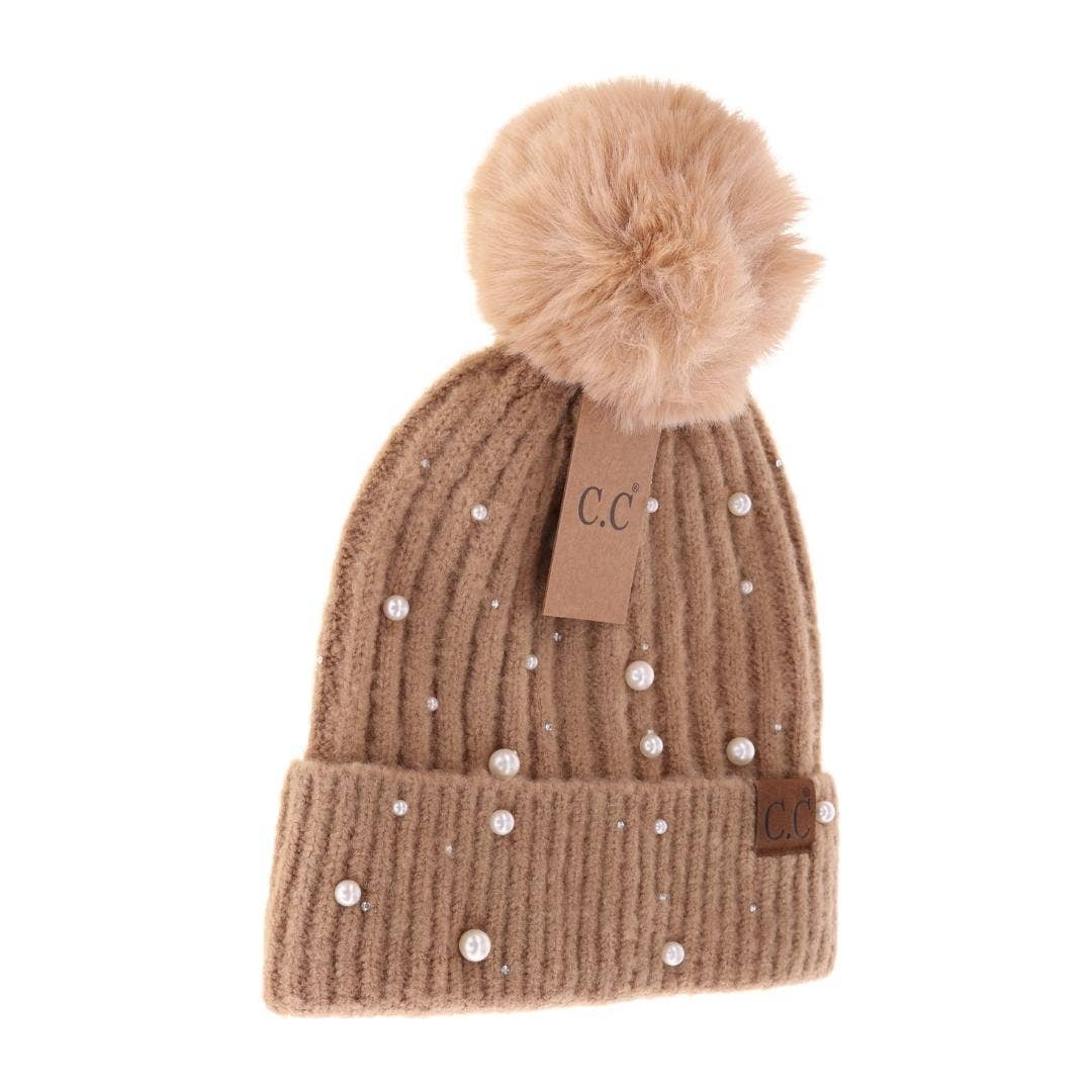 Pearl Pom Beanie Camel