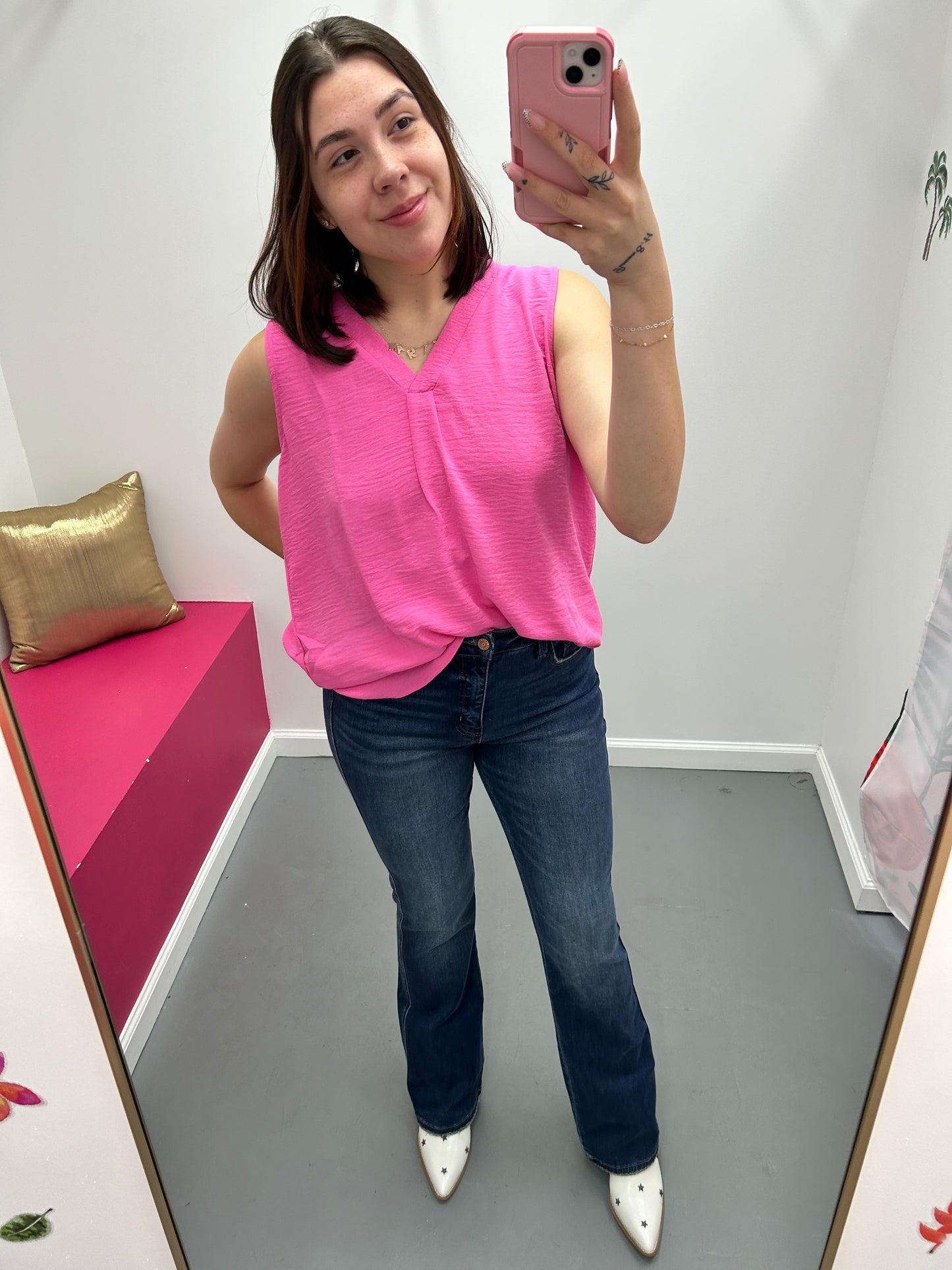 Layering Tank V-Neck/ Hot Pink