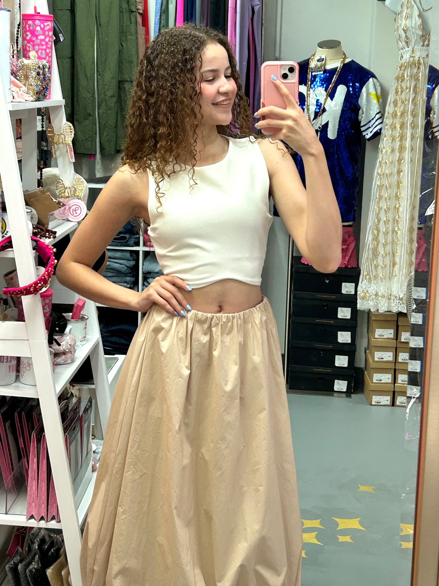 Maxi Bubble Skirt/ Taupe