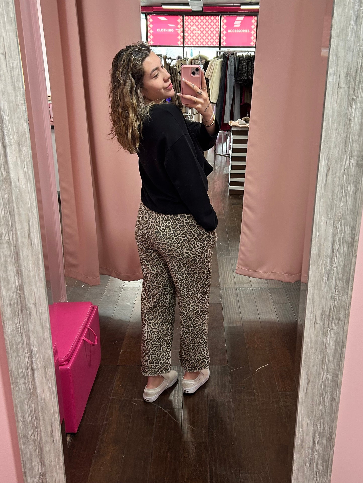 Cropped Leopard Denim Pants