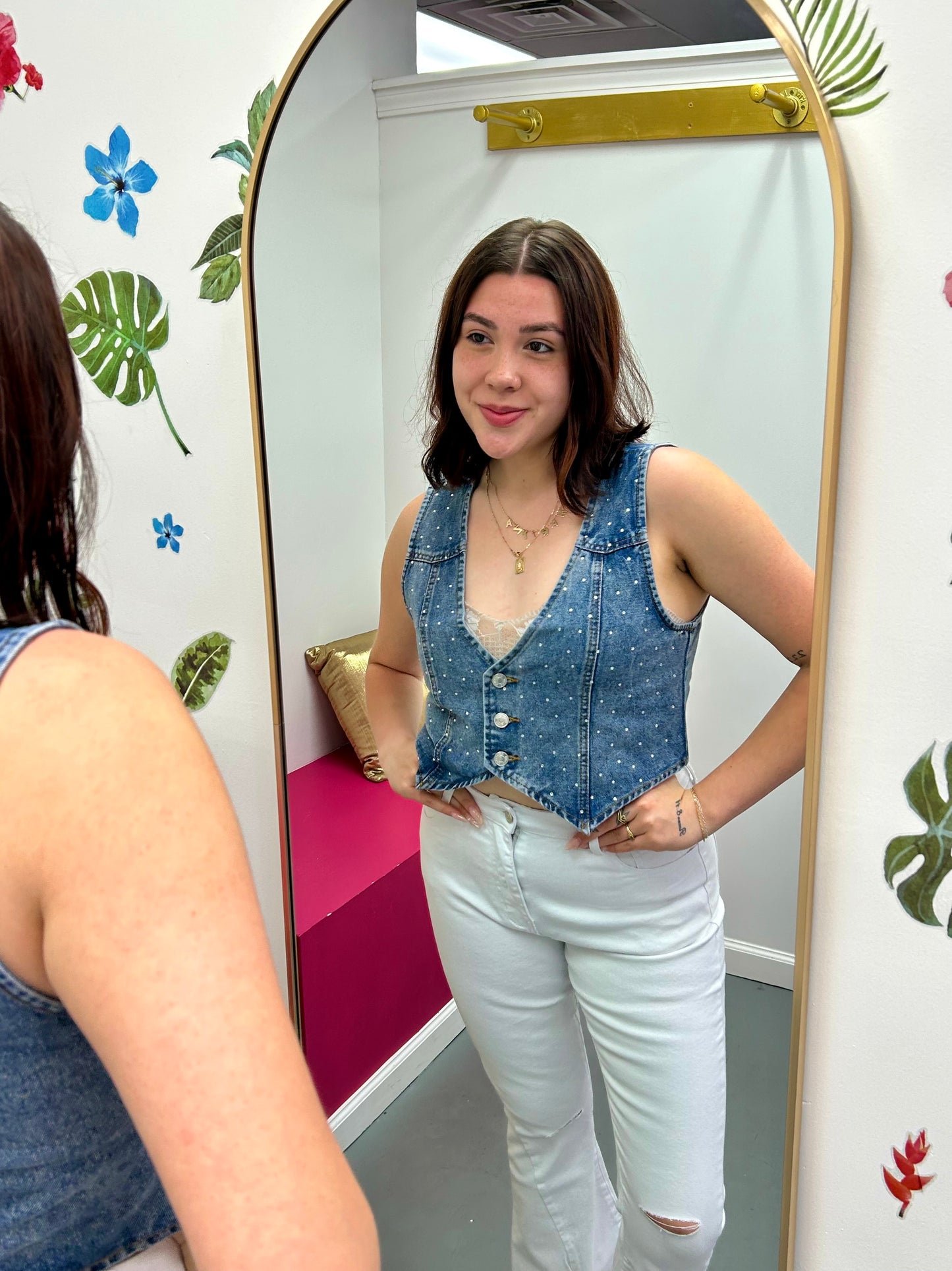 Sparkle Cropped Denim Vest