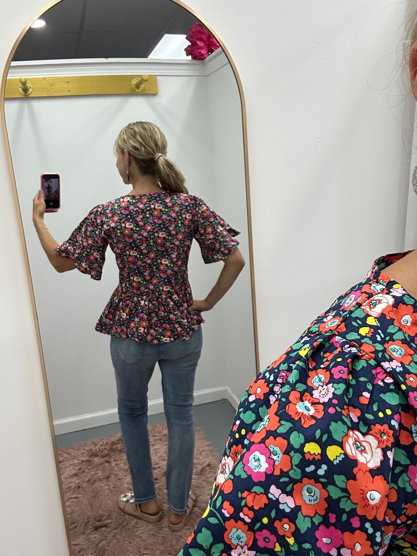 Navy Floral Peplum Top