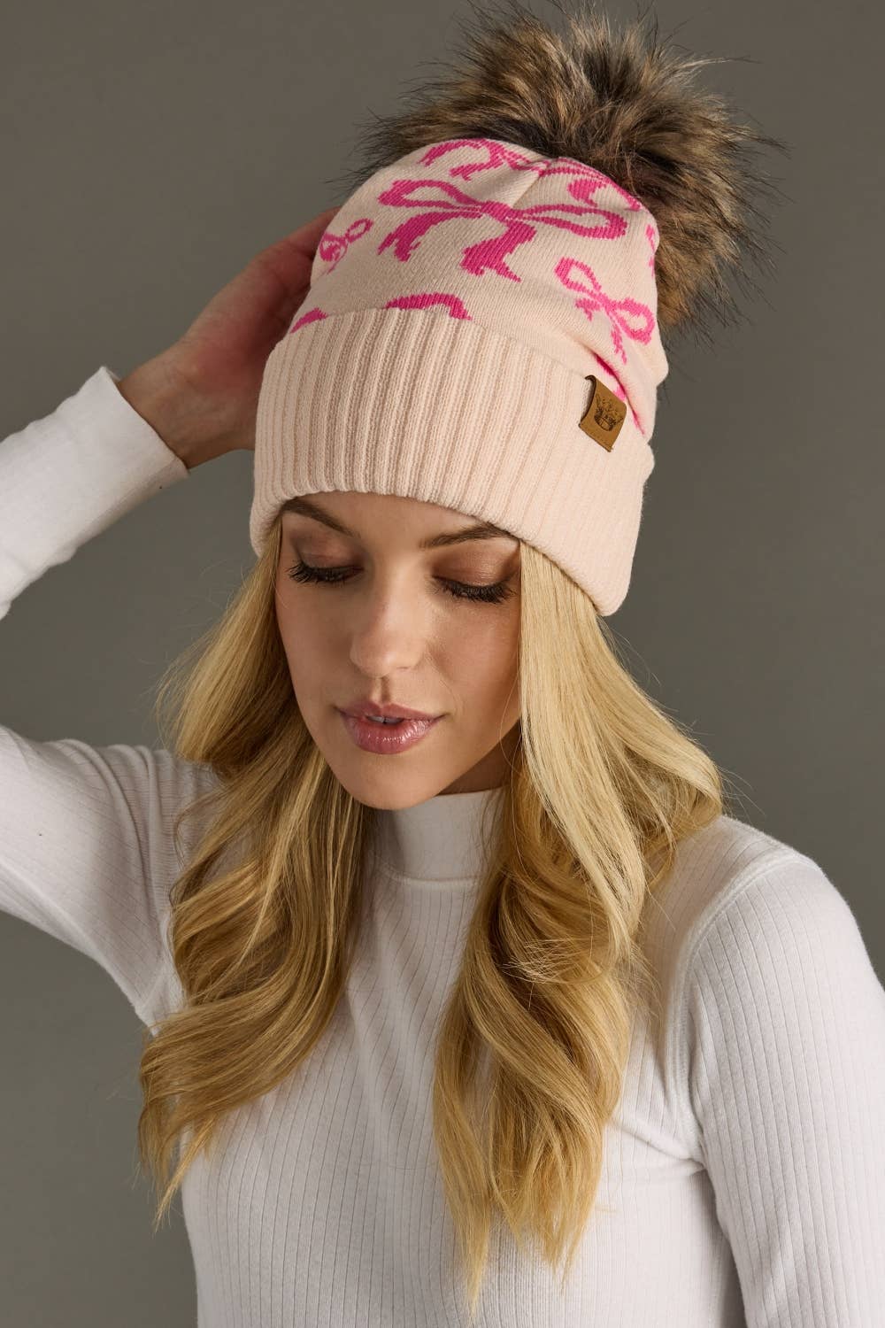 Pink Bow Pom Hat