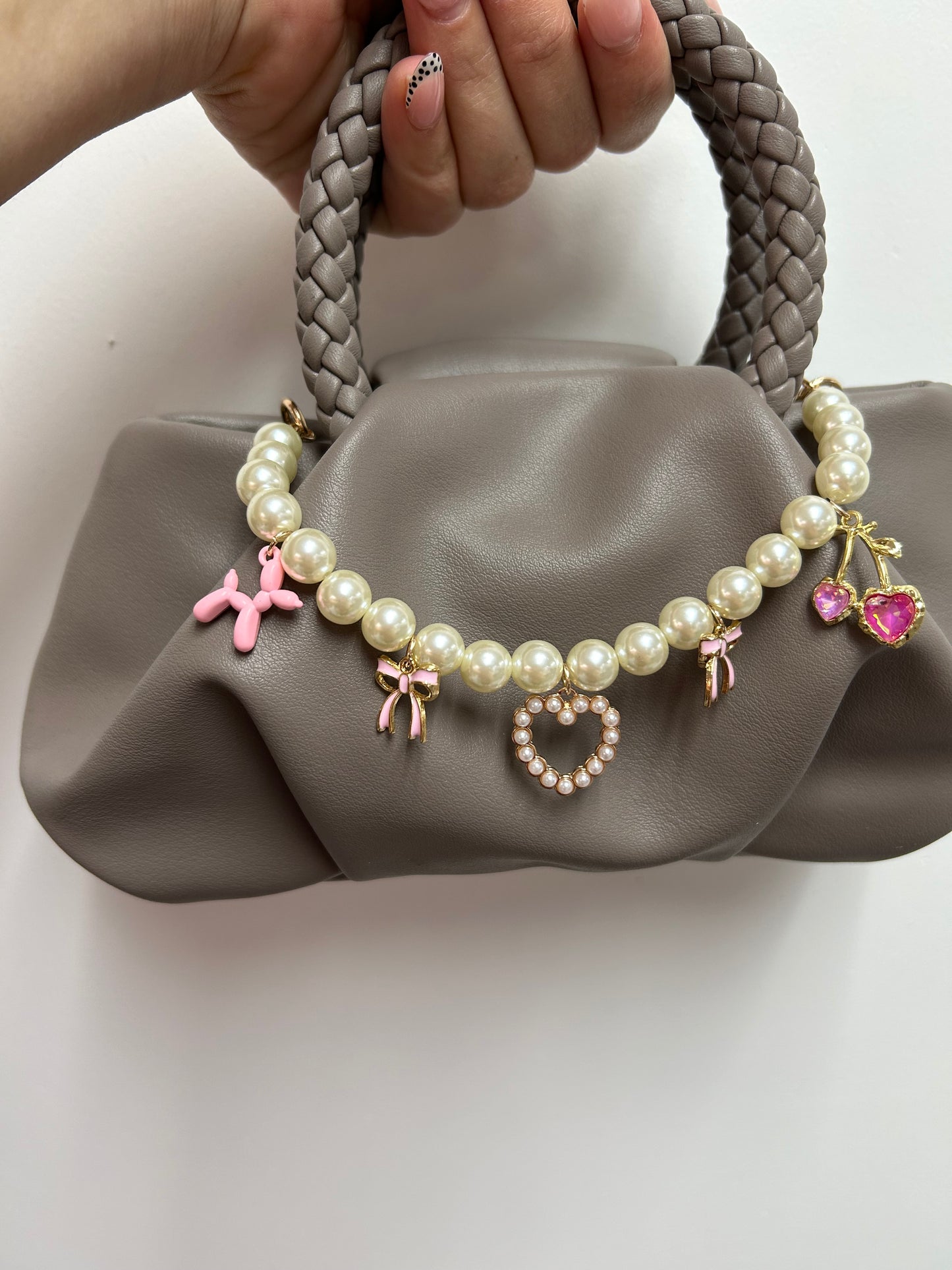 Bag Chain Pearls Pink Charms