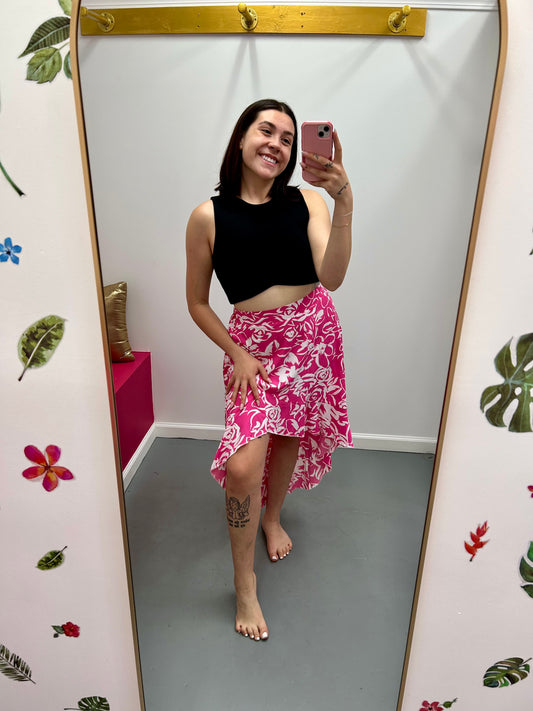 Hi Low Floral Skirt Pink