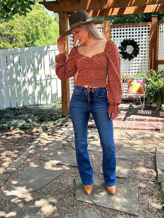 Smocked Rust Floral Top
