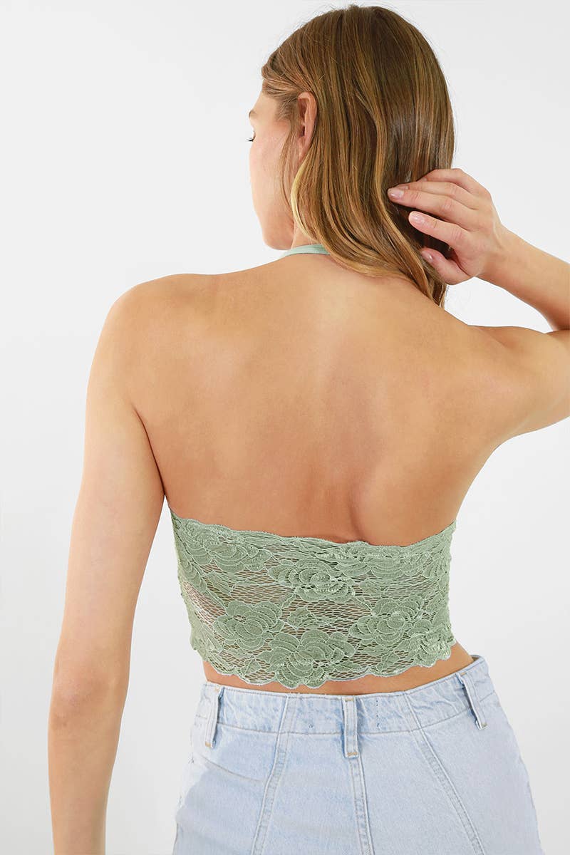 Lace Back Halter Crop Sage