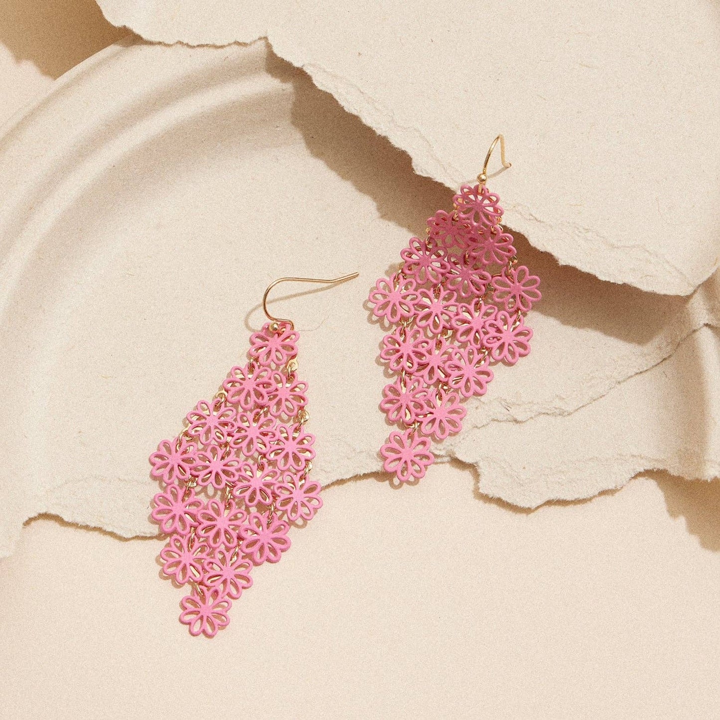 Filigree Floral Earrings Pink