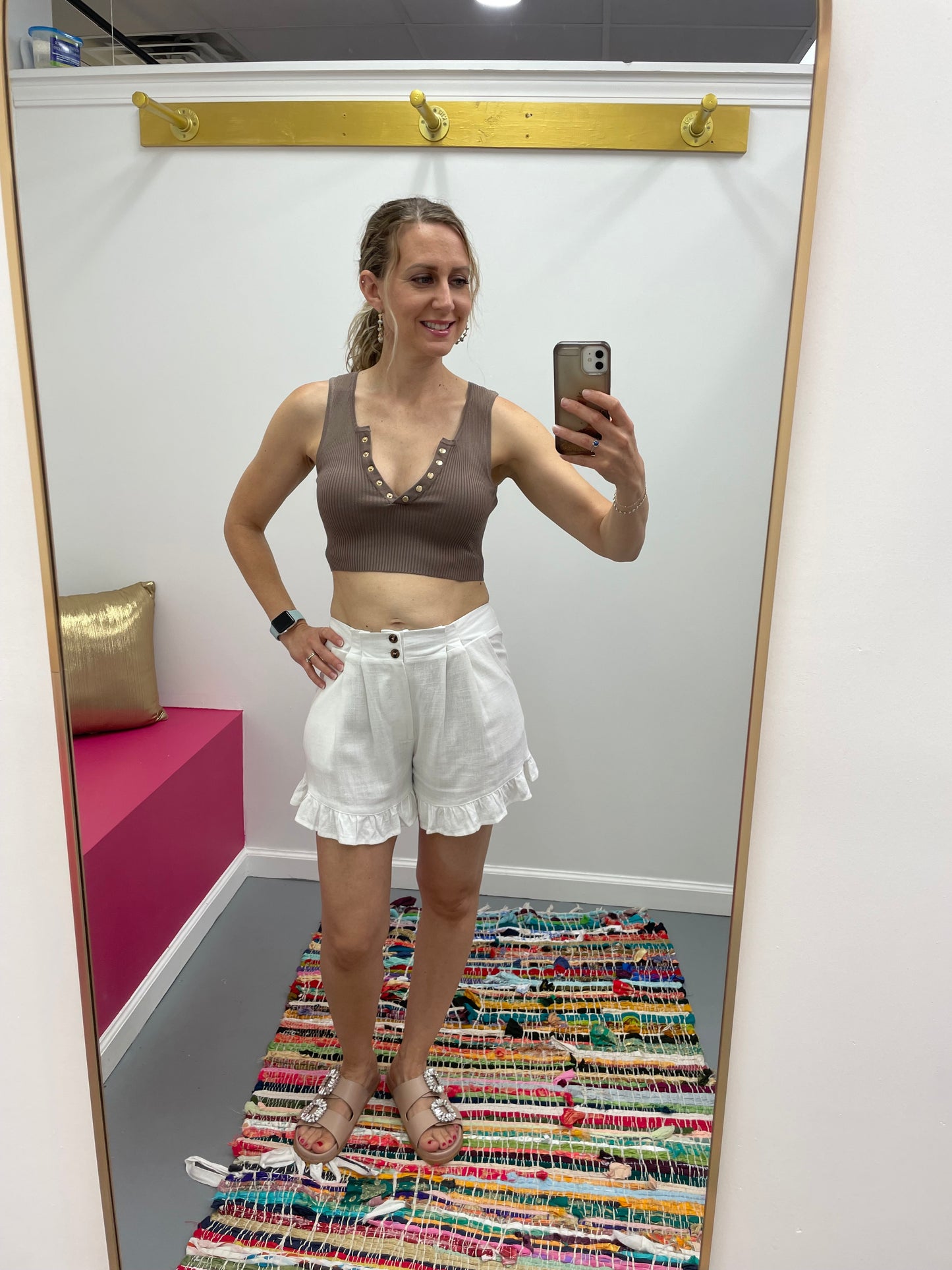 V Neck Buttons Knit Top Cocoa