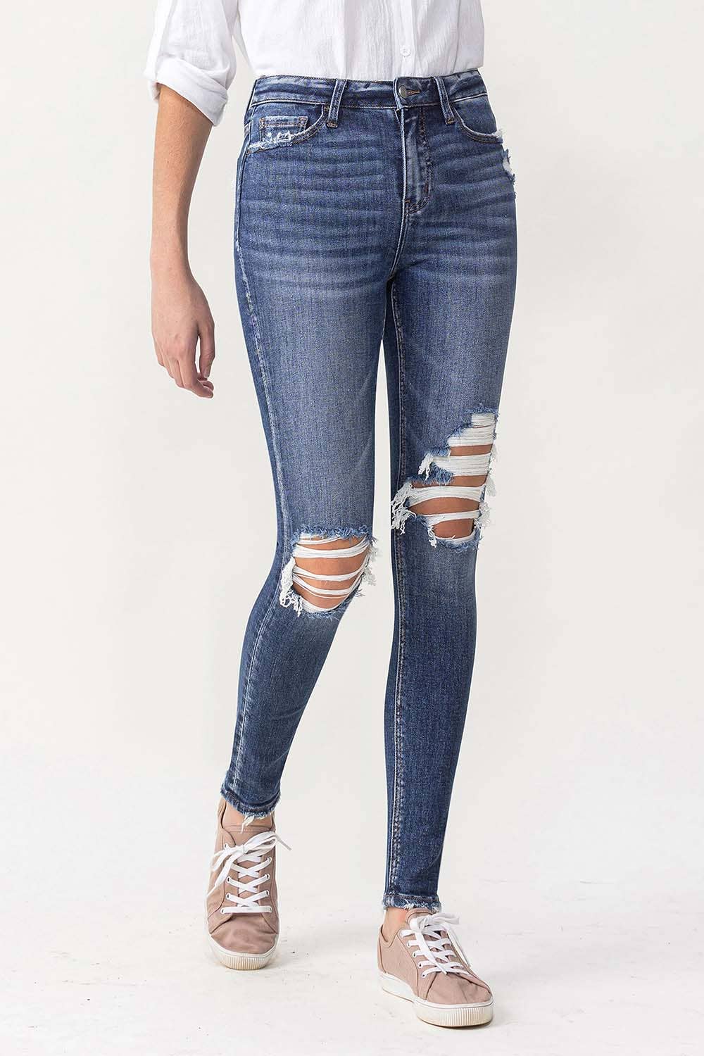 Hi Rise Distressed Skinny Jeans