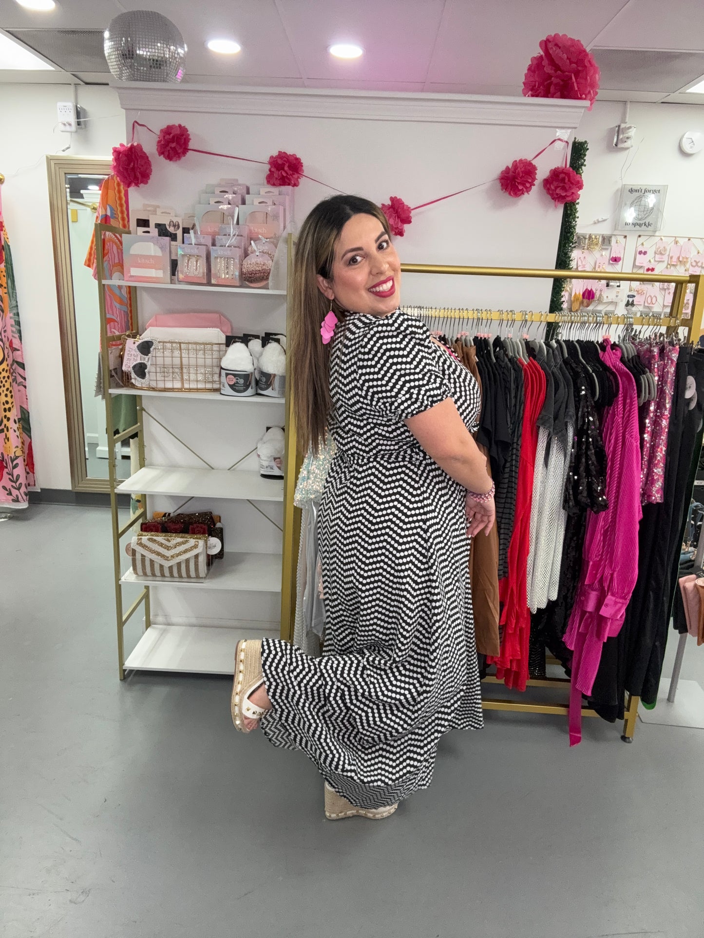 Dot Print Open Front Dress