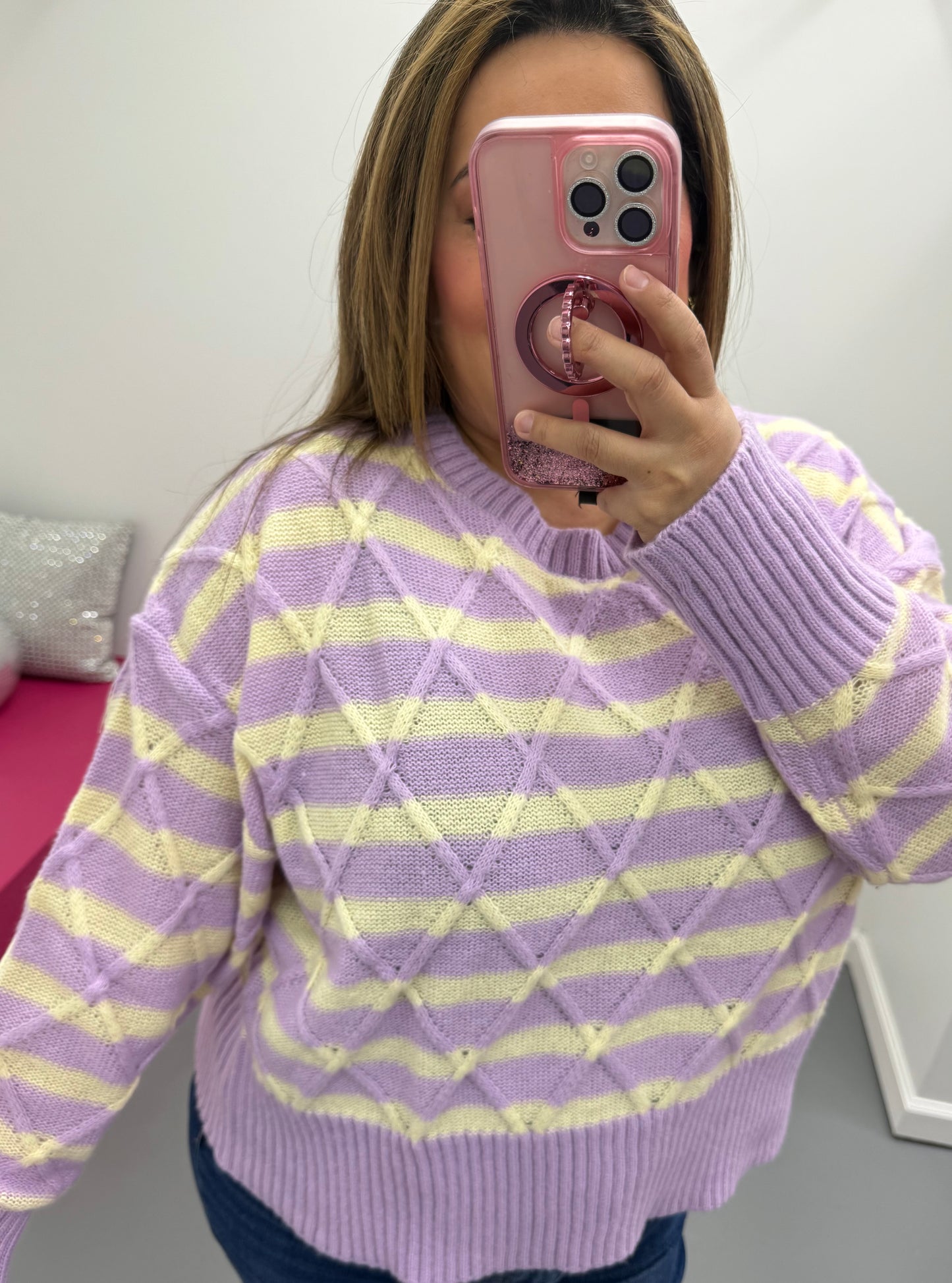 Stripe Argyle Sweater Lavender