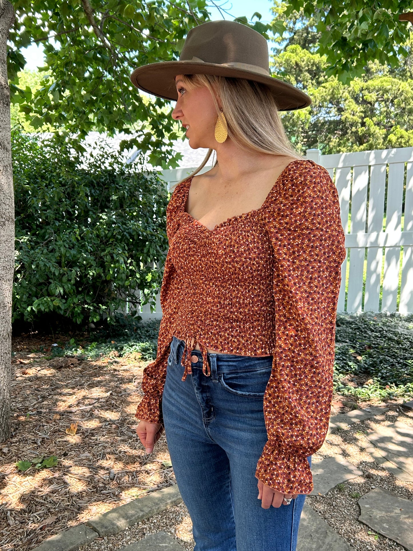 Smocked Rust Floral Top