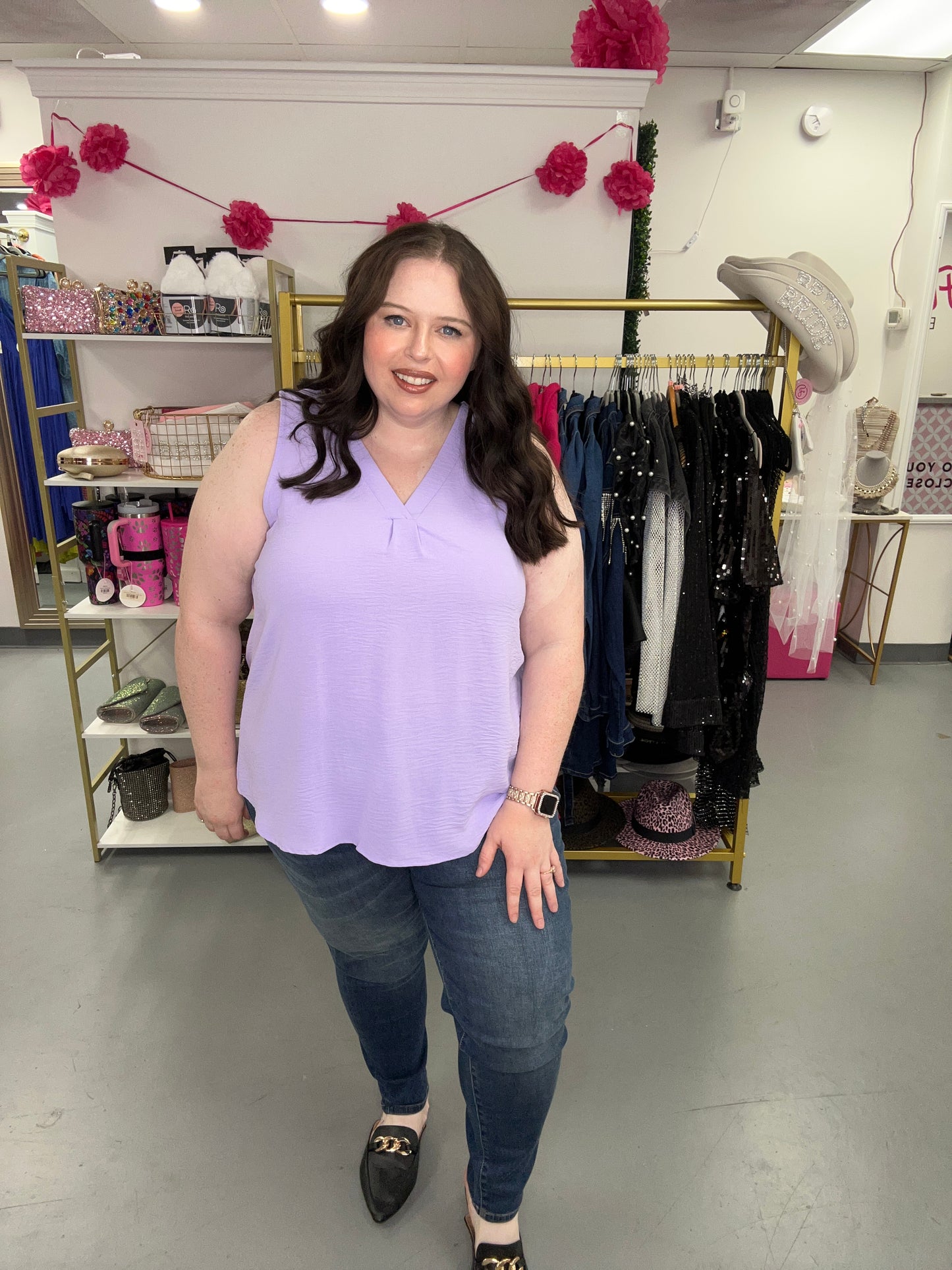 Curvy V Neck Tank Lavender