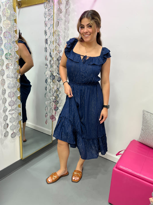 Navy Gold Thread Dress