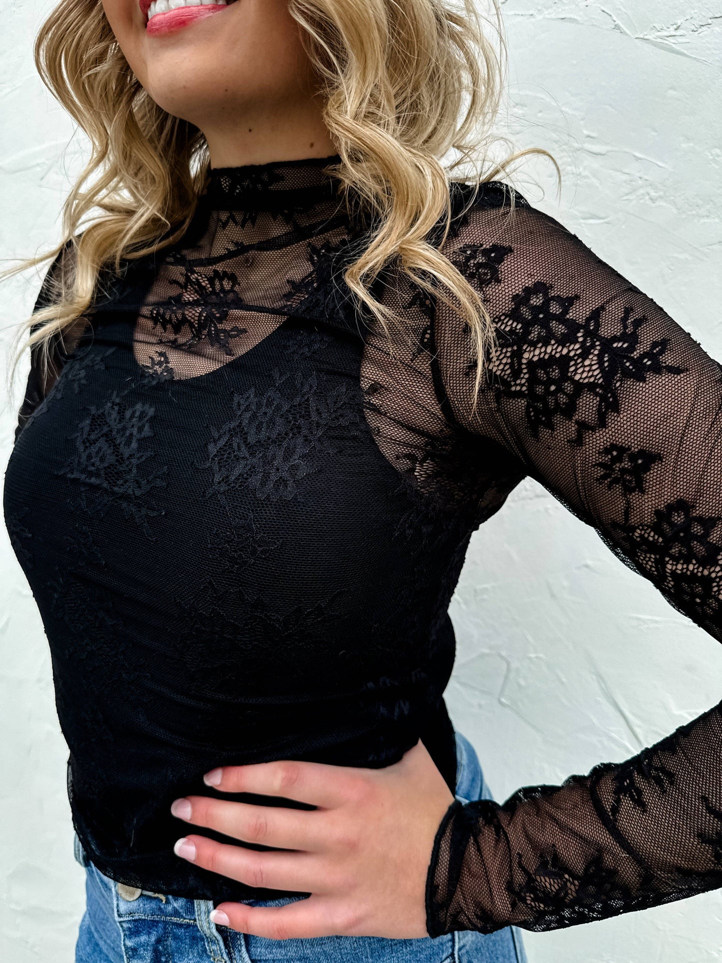 Lace Mesh Top Black