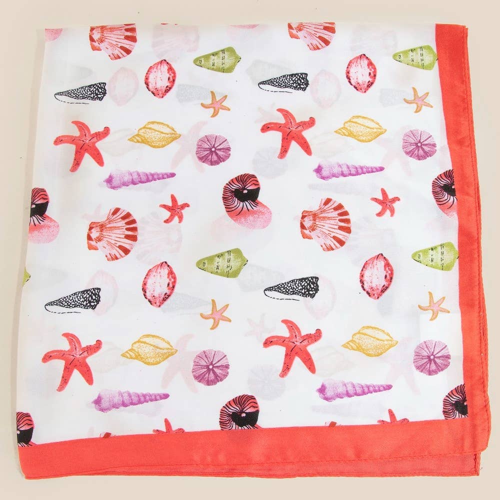 Seashells Bandana Scarf - Red