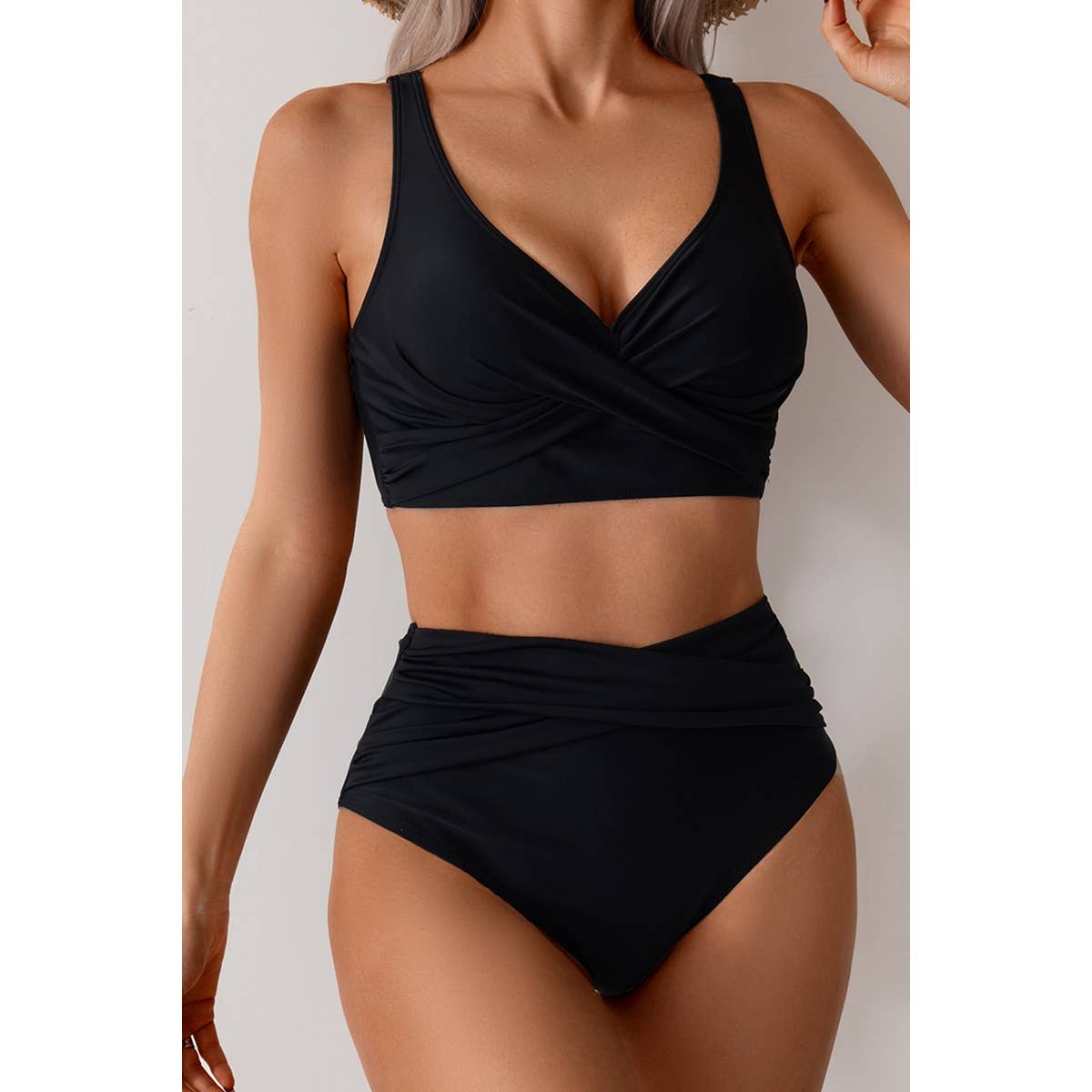 High Waist Cross Swimsuit Black
