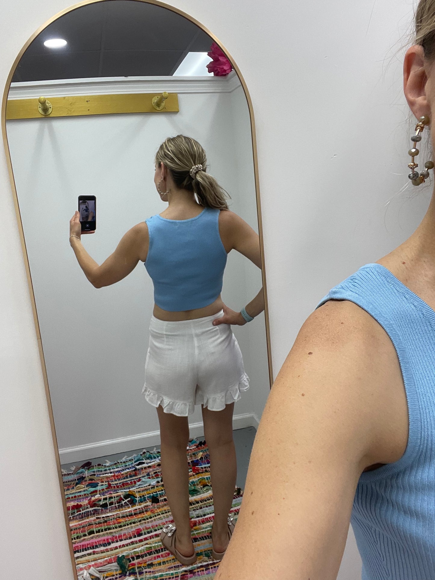 V Neck Buttons Knit Top Sky